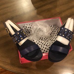 Dark Blue bejeweled flat form sandals